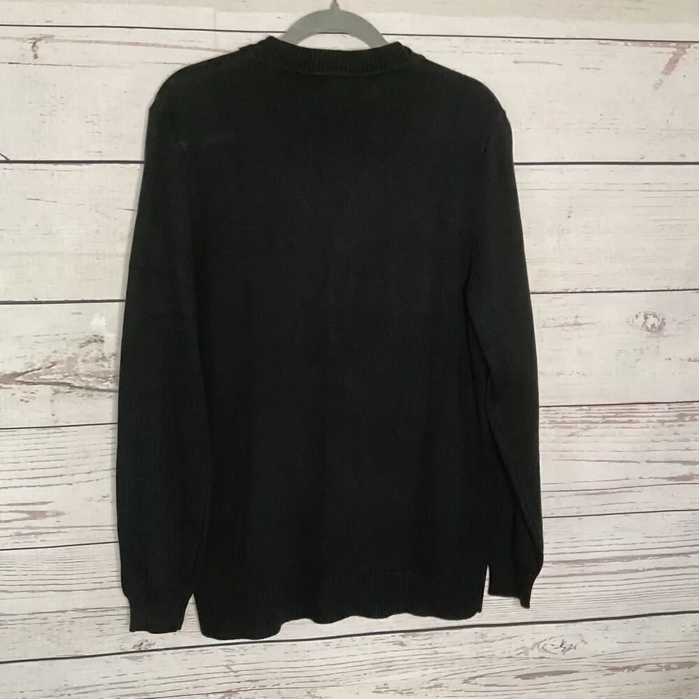 Tesla Men’s Size Medium M‎ V-Neck Cardigan Button Sweater in Black Embroidered